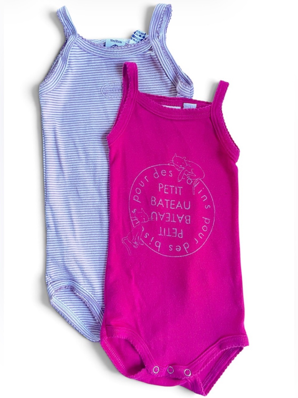 PETIT BATEAU Set of 2 Bodysuits Onesies Rompers Bundle Cotton Cat Tank Pink